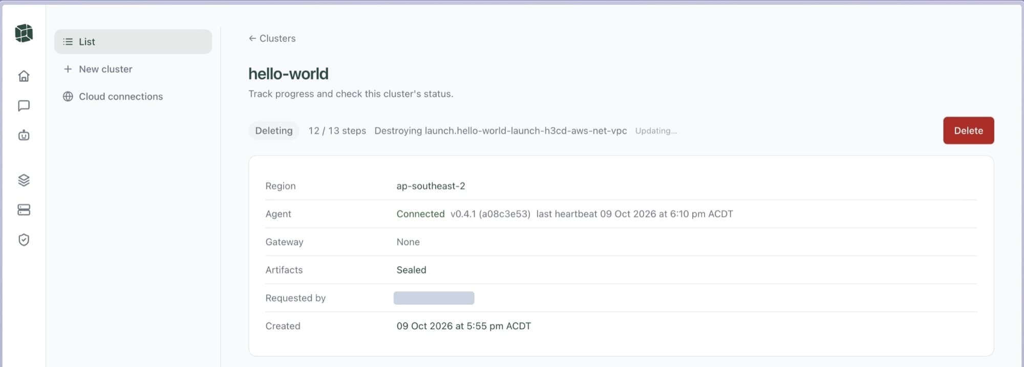 The same cluster being deleted, naming each AWS resource as it is destroyed